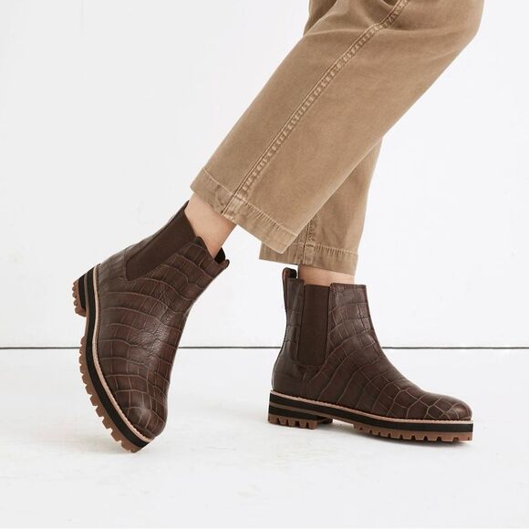 Madewell The Ivy Chelsea Boot in Croc Embossed Leather Size 8 - Picture 1 of 10